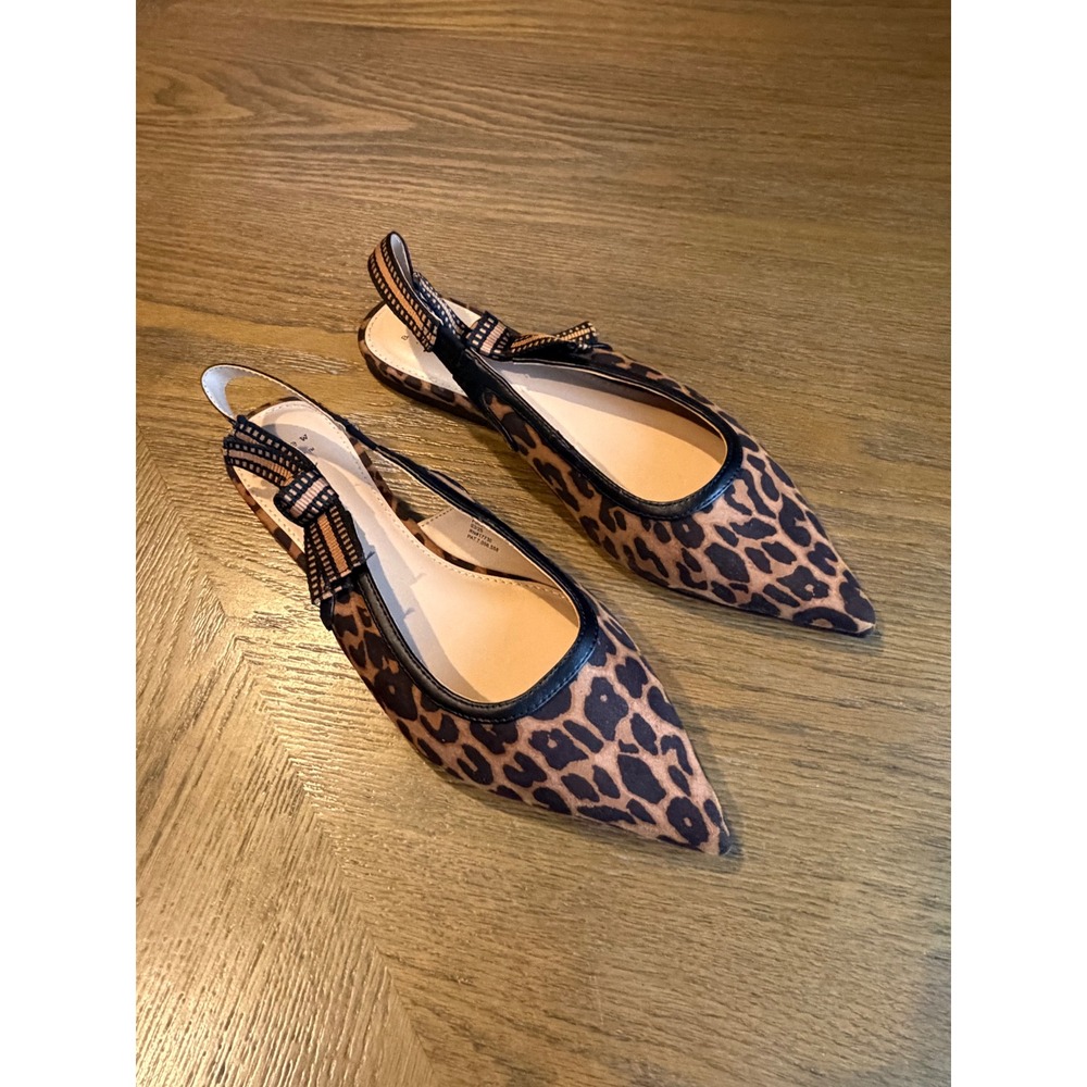 A New Day Leopard Print Slingback Pointed Toe Bow Flats Size 7 Brown Black
